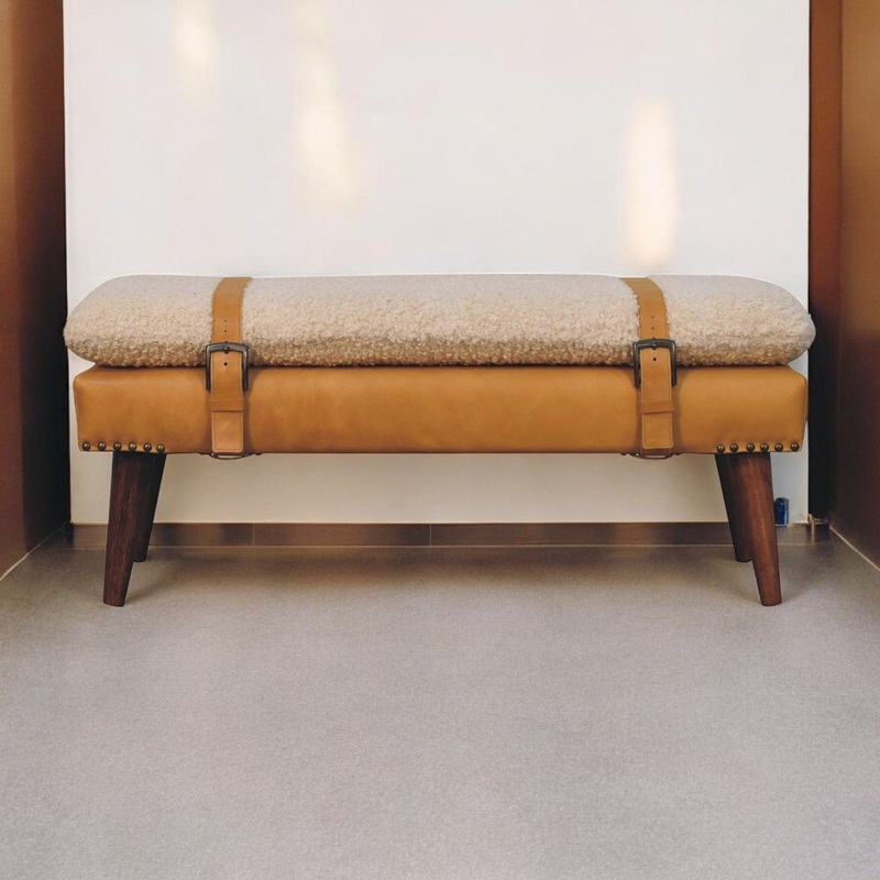 Boucle Leather Bench – Tan