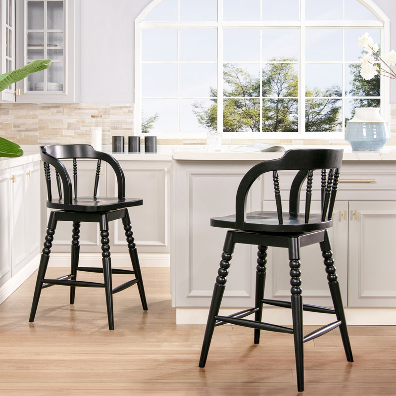 Breda – Turned Bubble Spindle Low Back Counter Stool – Black