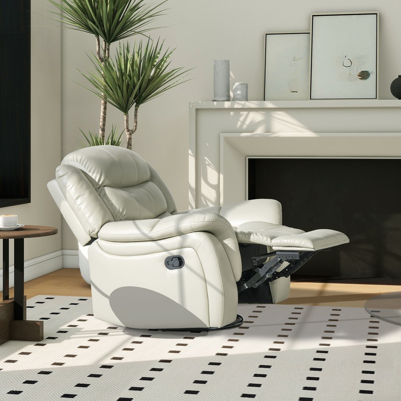 Rover – Swivel Glider Push Back Manual Recliner Arm Chair – Parchment Cream Off-White