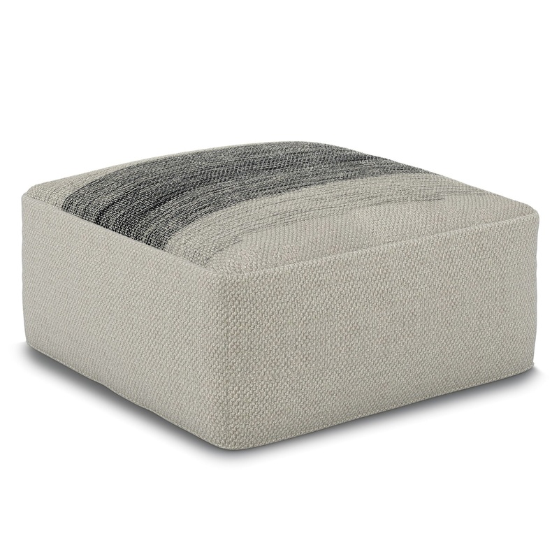 Sabella – Square Woven Outdoor / Indoor Pouf – Gray / White