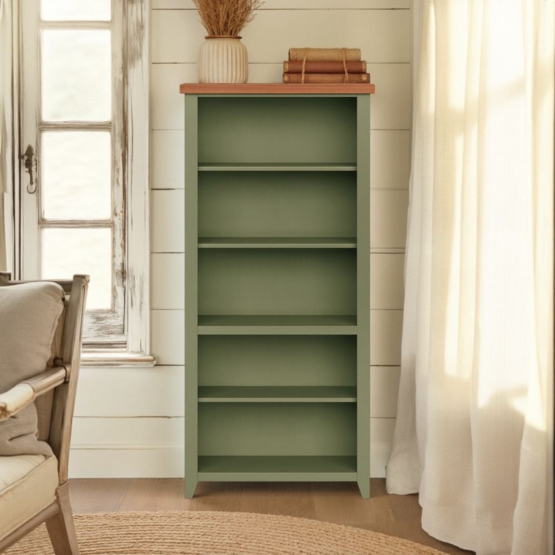 Vineyard – 72″ High 5 Shelf Bookcase – Sage Green And Fruitwood