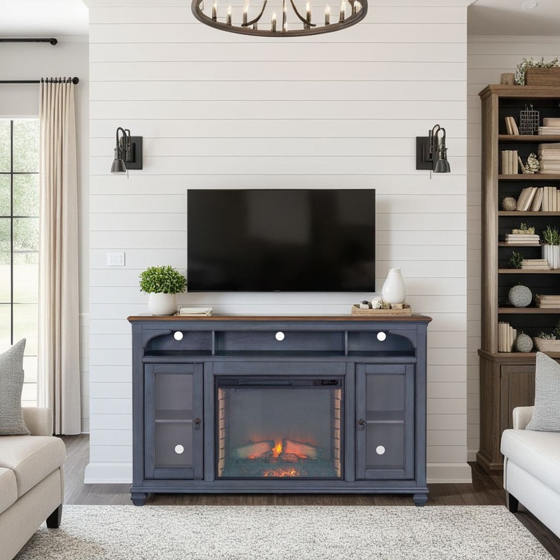 Americana – 66 In Fireplace TV Stand For TVs Up To 80″ – Blue