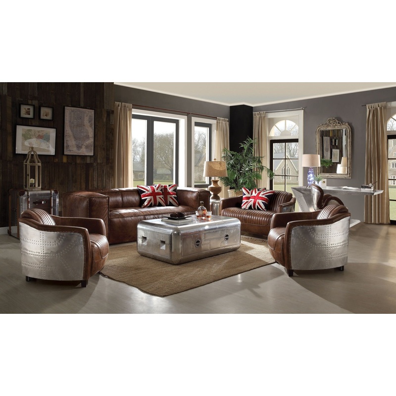 Brancaster – Top Grain Leather Living Room Set – Brown