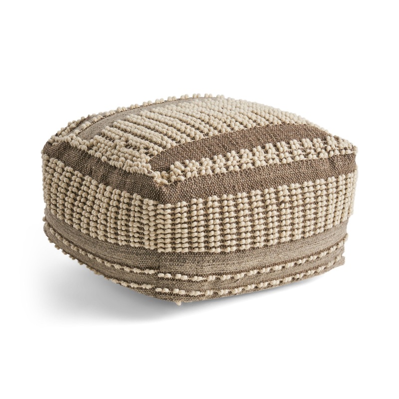 Rustic Wool And Cotton Large Pouf, Handcrafted Tufted Design – Brown / Beige