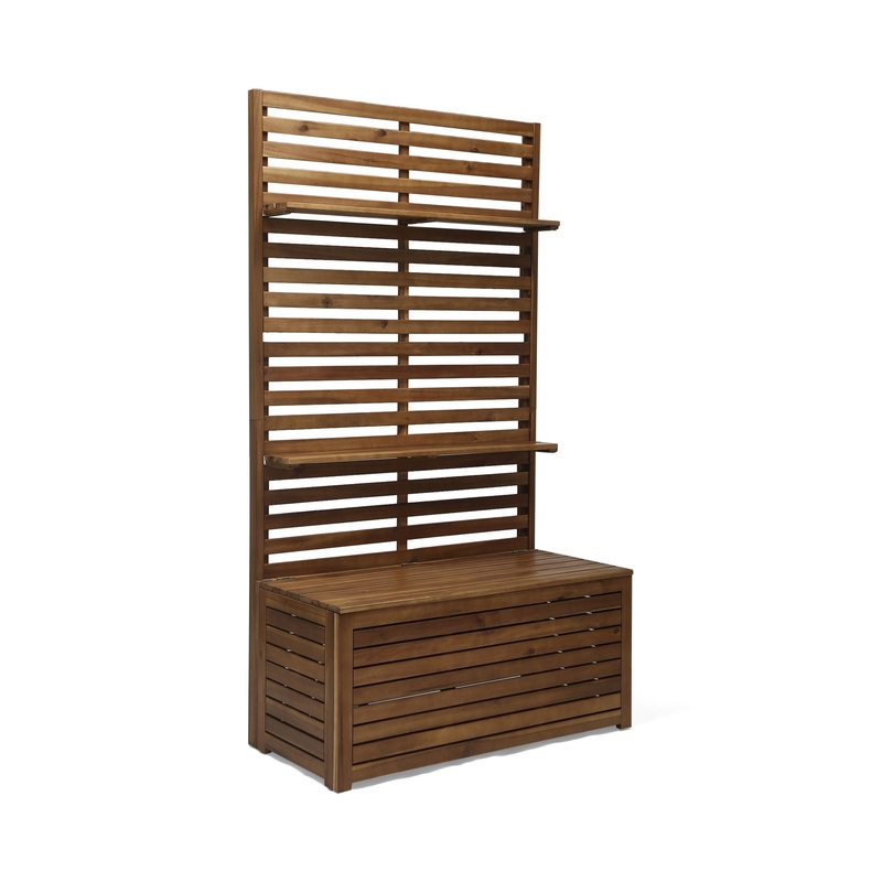 Storage Bench With Rack – Teak