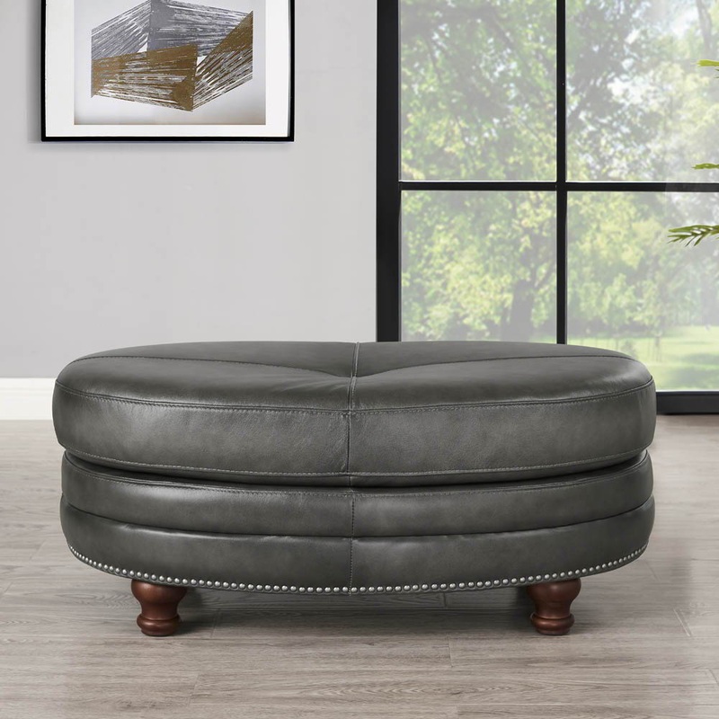 Belfast – Top Grain Leather Oval Ottoman