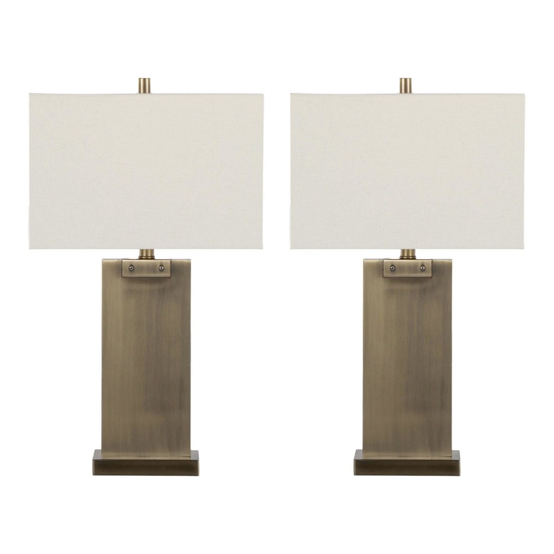 Royce – 26″ Metal Table Lamp (Set of 2) – Antique Brass And White Linen