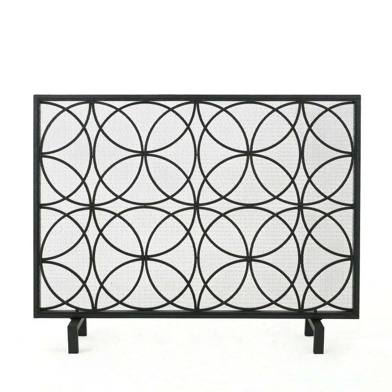 Thayer – Single Panel Iron Fireplace Screen With Geometric Design