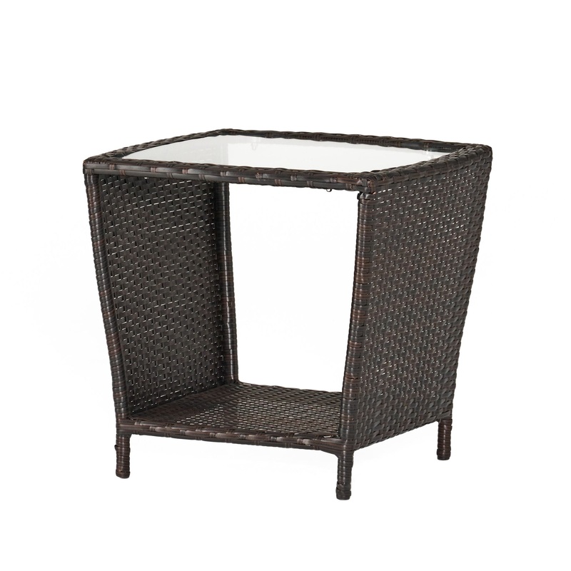 Trenton – Outdoor Side Table With Glass Top – Brown Rattan