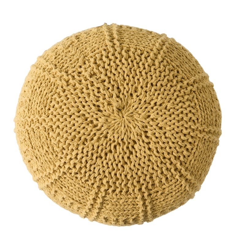 Yuny – Knitted Cotton Round Pouf With Modern Design – Yellow