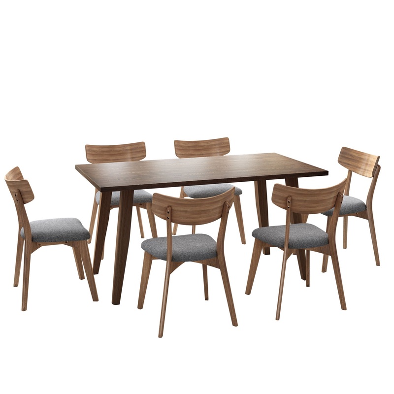 7 Piece Dining Set With Upholstered Chairs And Wood Table