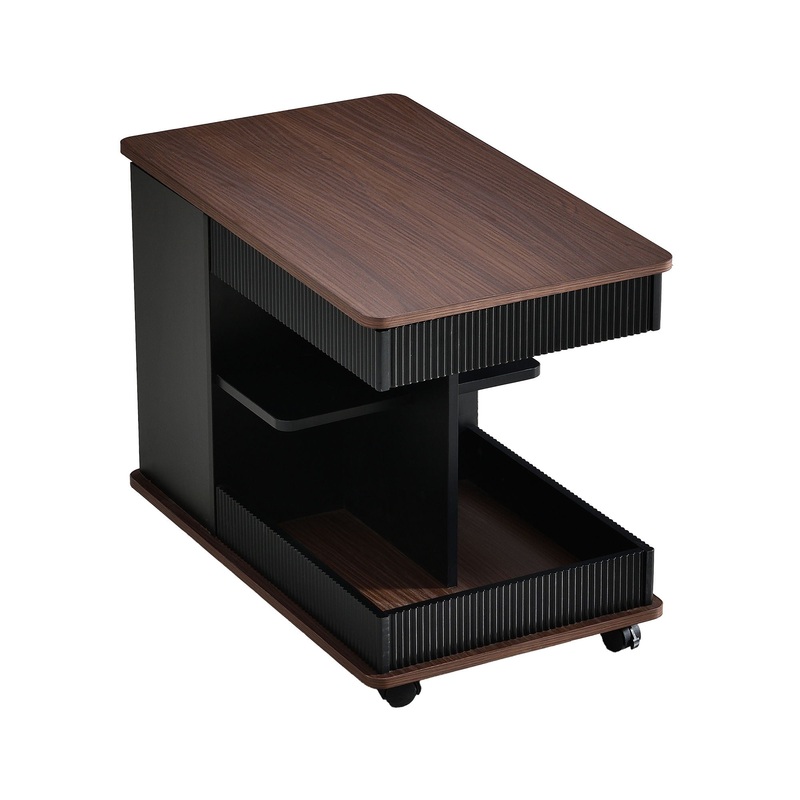 Adjustable End Table With Wheels, 360Rotating Top And Storage Space