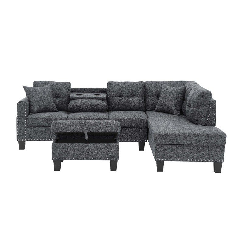 Camden – Power Sectional Sofa With Storage Ottoman And Built In Charging Ports – Gray