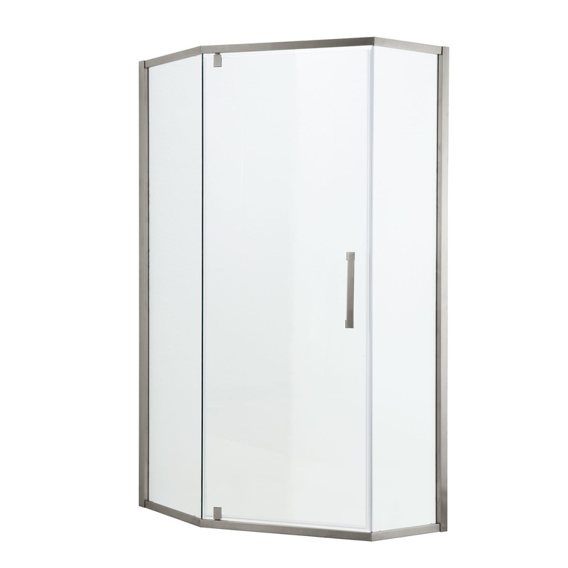 Semi Frameless Neo Angle Hinged Shower Enclosure With Clear Tempered Glass – Brushed Nickel