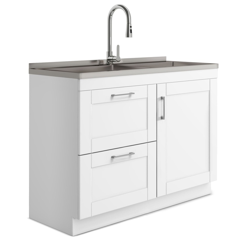 Shaker – Modern Wide Laundry Cabinet With Faucet And Stainless Steel Sink – White