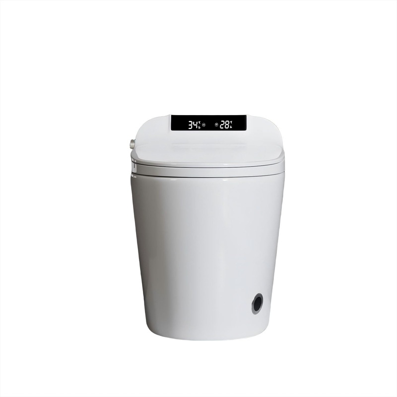 Smart Toilet Bidet Combo With Foot Sensor Open Cover / Seat, Self Cleaning Nozzle, LED Display, Three Level Heated Seat / Airflow, Night Light, Knob Control, Soft Close, Auto Flush, With Remote Control – Gloss White