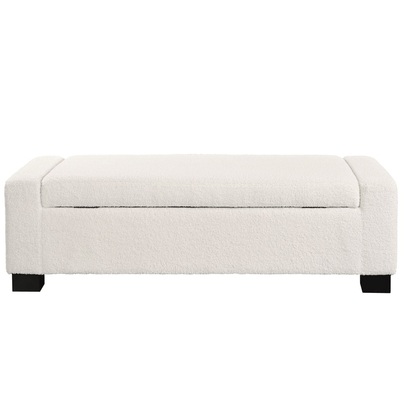 Textured Boucle Ottoman Bench With Hinged Lid For Seating And Storage – Beige