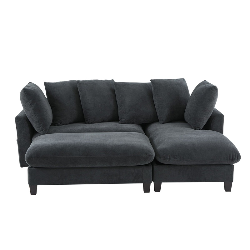 Upholstered L Shaped Sectional Sofa With Storage, Movable Ottoman, And 6 Throw Pillows