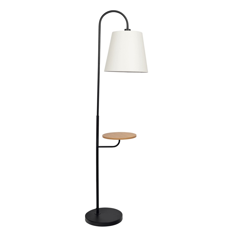 Seoul – Floor Lamp With Rotary Switch Wood Table Base – Black / White