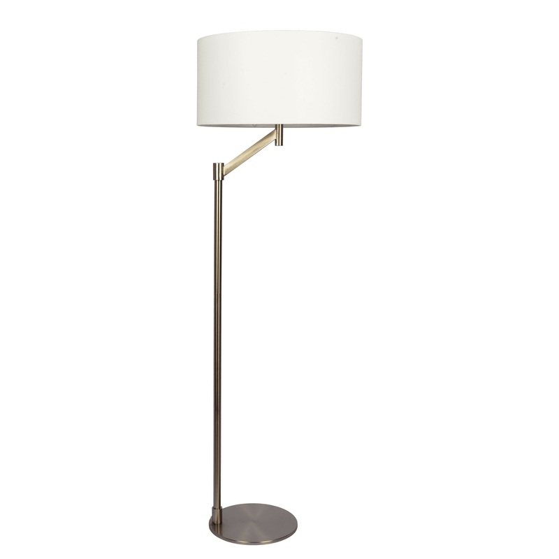 Serene – Floor Lamp With Rotary Switch Base Linen Shade – Brushed Nickel / White