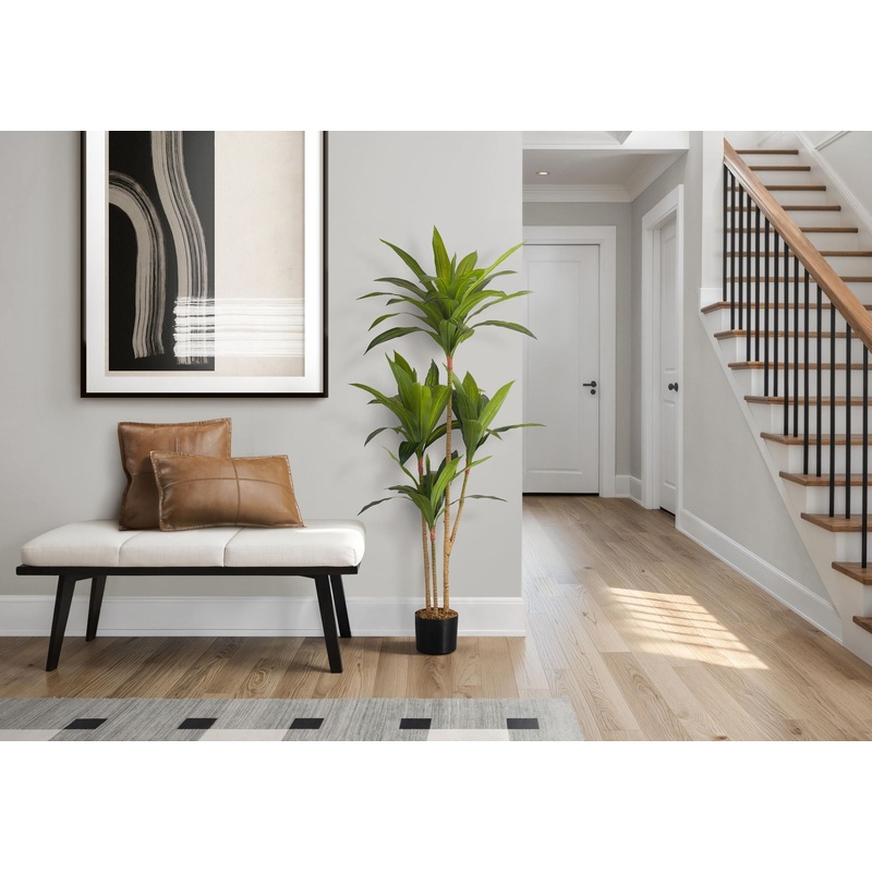 51″ Tall, Artificial Plant, Dracaena Tree, Indoor, Faux, Fake, Floor, Greenery, Potted, Real Touch, Decorative – Green / Black