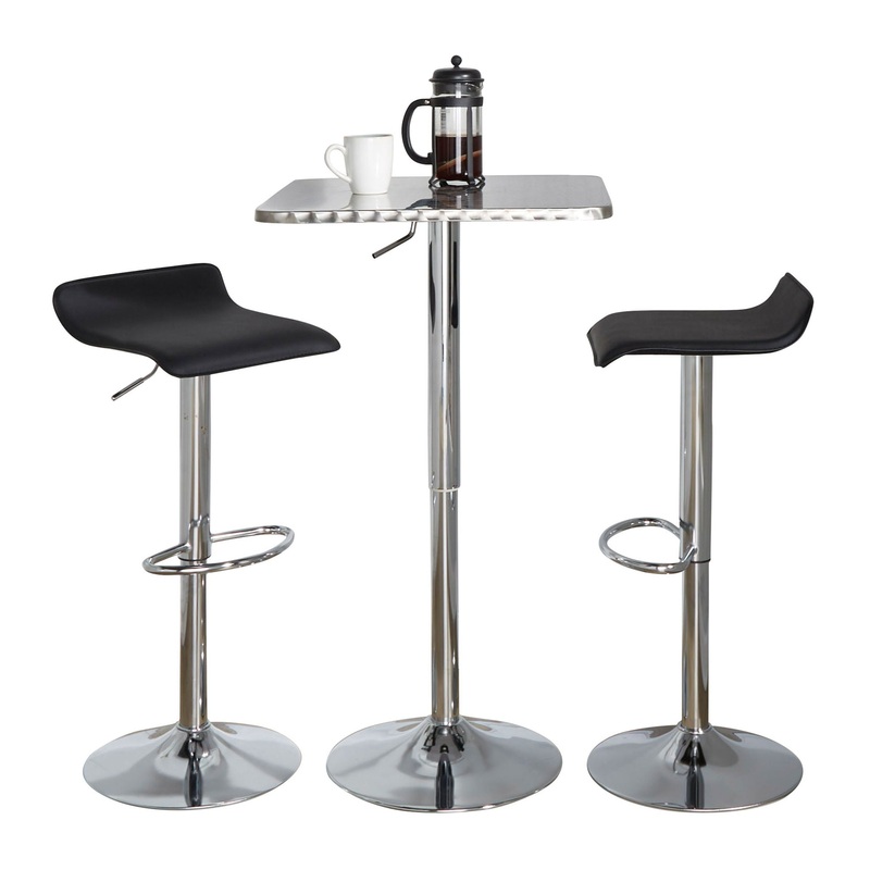 Ale – 3 Piece Bar Set Bistro Square Contemporary Adjustable Oval Footrest