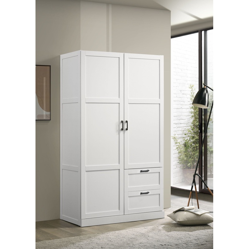 Aubree – Wardrobe Cabinet Armoire With 2 Drawers And Hanging Rod – White