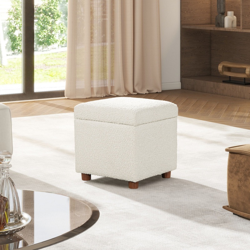 Upholstered Storage Ottoman – Ivory White