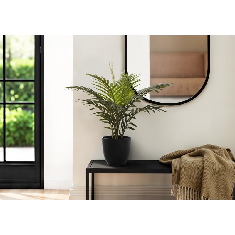 20″ Tall, Artificial Plant, Palm, Indoor, Faux, Fake, Table, Greenery, Potted, Real Touch, Decorative – Green / Black