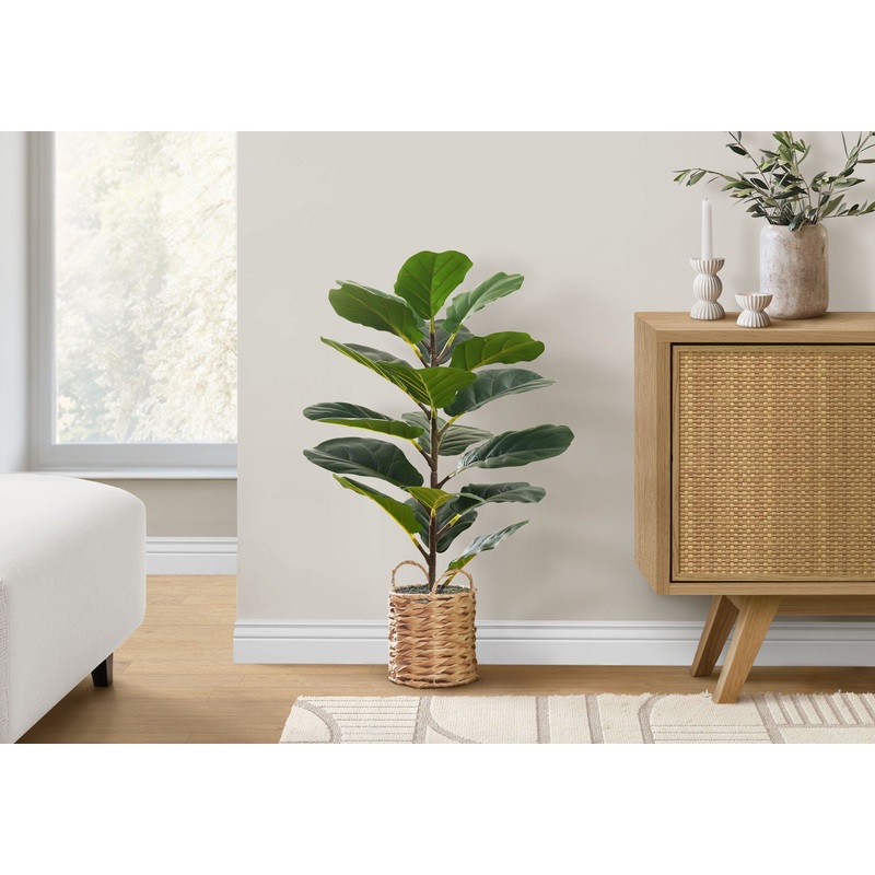 28″ Tall, Artificial Plant, Fiddle Tree, Indoor, Faux, Fake, Floor, Greenery, Potted, Real Touch, Decorative – Green / Beige