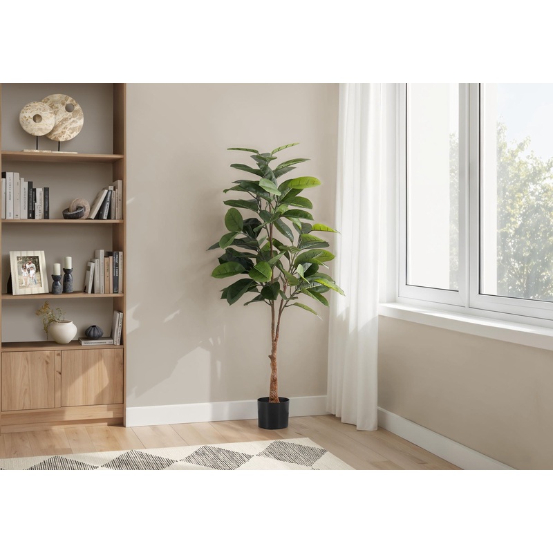 52″ Tall, Artificial Plant, Rubber Tree, Indoor, Faux, Fake, Floor, Greenery, Potted, Real Touch, Decorative – Green / Black