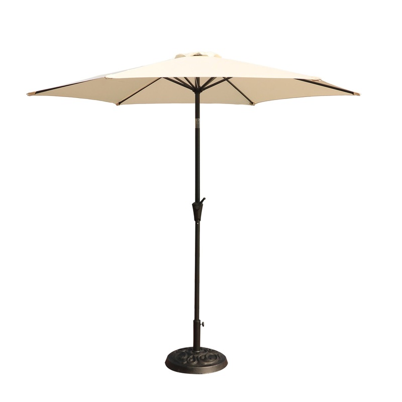 8.8′ Outdoor Aluminum Patio Umbrella, Market Umbrella With 33 Pounds Round Resin Umbrella Base Lift
