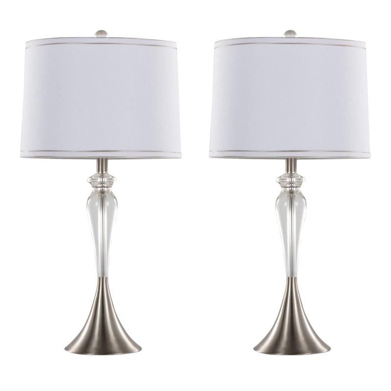 Ashland – Contemporary Crystal Table Lamp (Set of 2) – Clear Crystal / Nickel / White