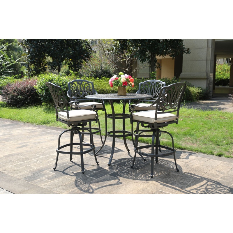 Round 42″ Long Bar Height Dining Set With Cushions