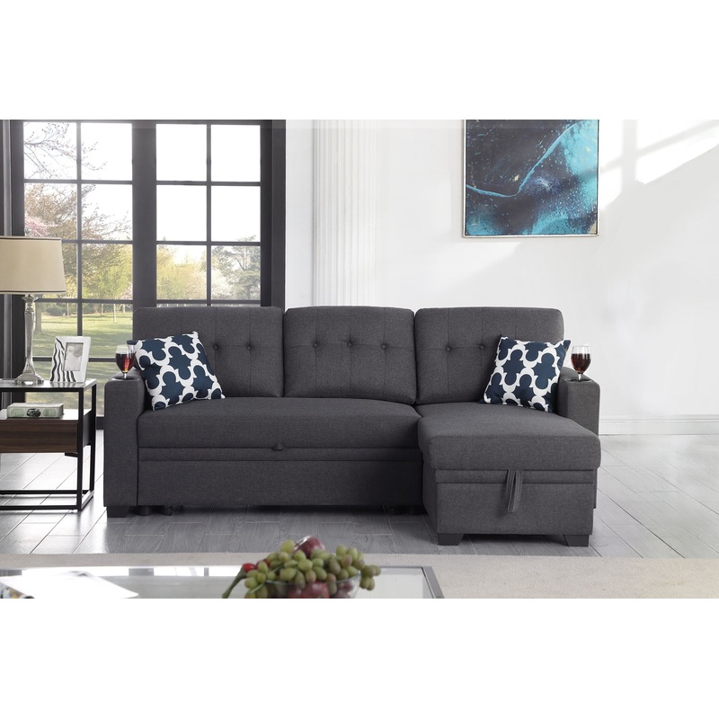 82″ Width Sectional With Storage Chaise And Cupholder Armrest