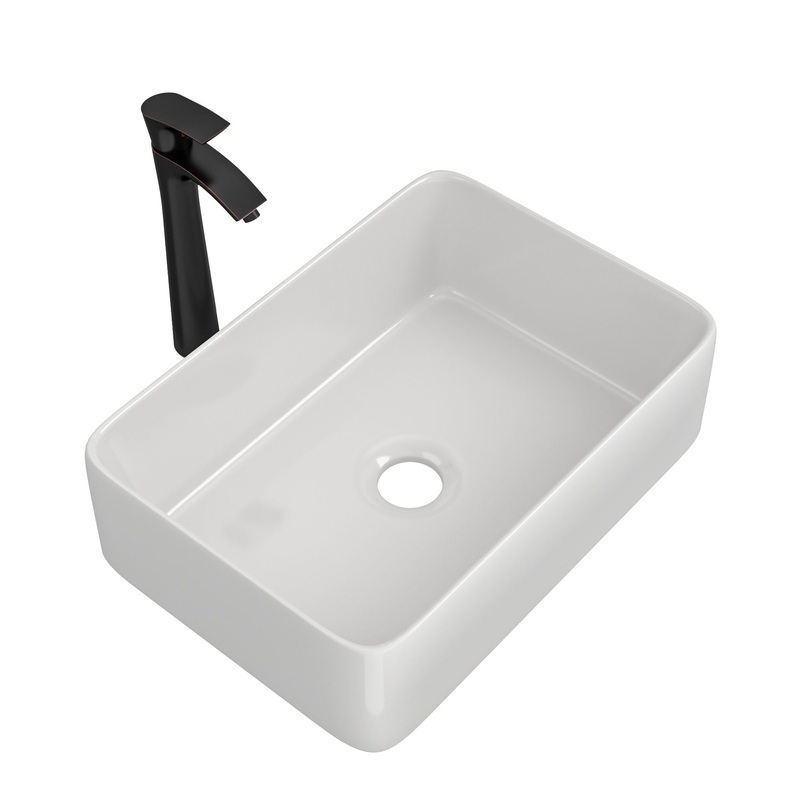 Above Porcelain Vessel Vanity Sink And Faucet Combo, 19″ X 15″ – White