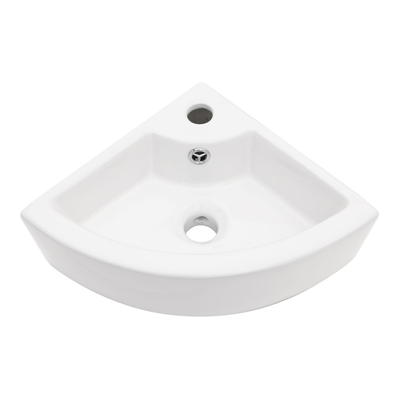 Triangle Porcelain Wall Mount Vessel Sink With Single Faucet Hole & Overflow – White
