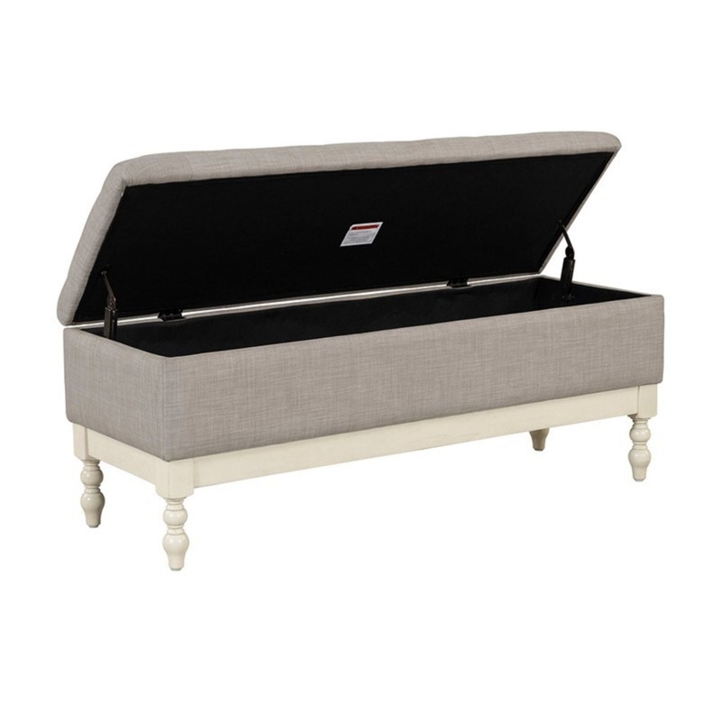 Tufted Storage Bench With Soft Close Lid – Light Gray / Cream
