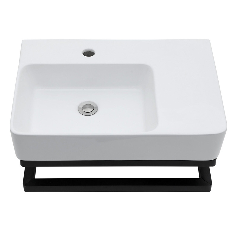 Wall Mounted Rectangular Bathroom Sink With Towel Bar And Faucet Hole – White