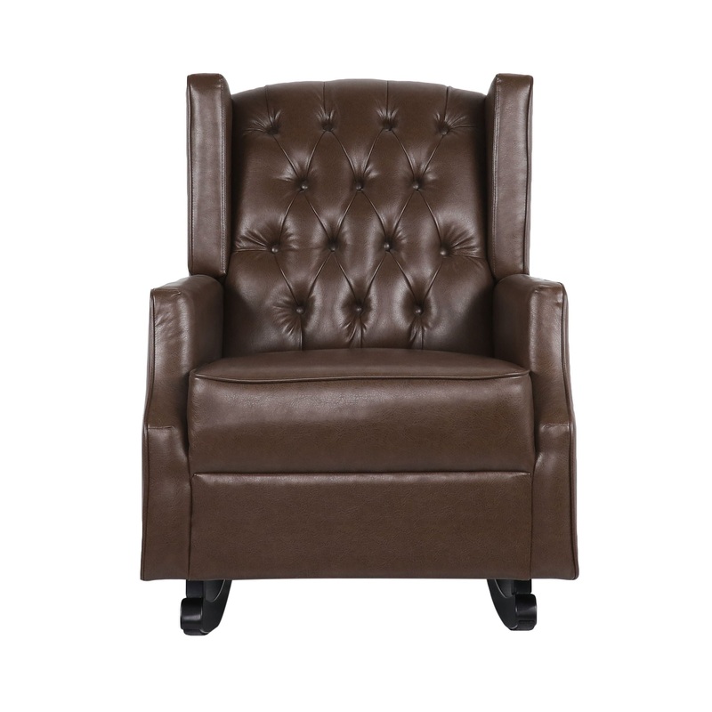 Amedou – Contemporary Tufted Wingback Rocking Chair – Dark Brown