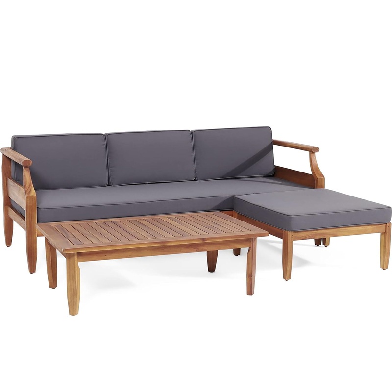 Bianca – Outdoor 3 Seater Sofa Chat Set With Ottoman – Teak