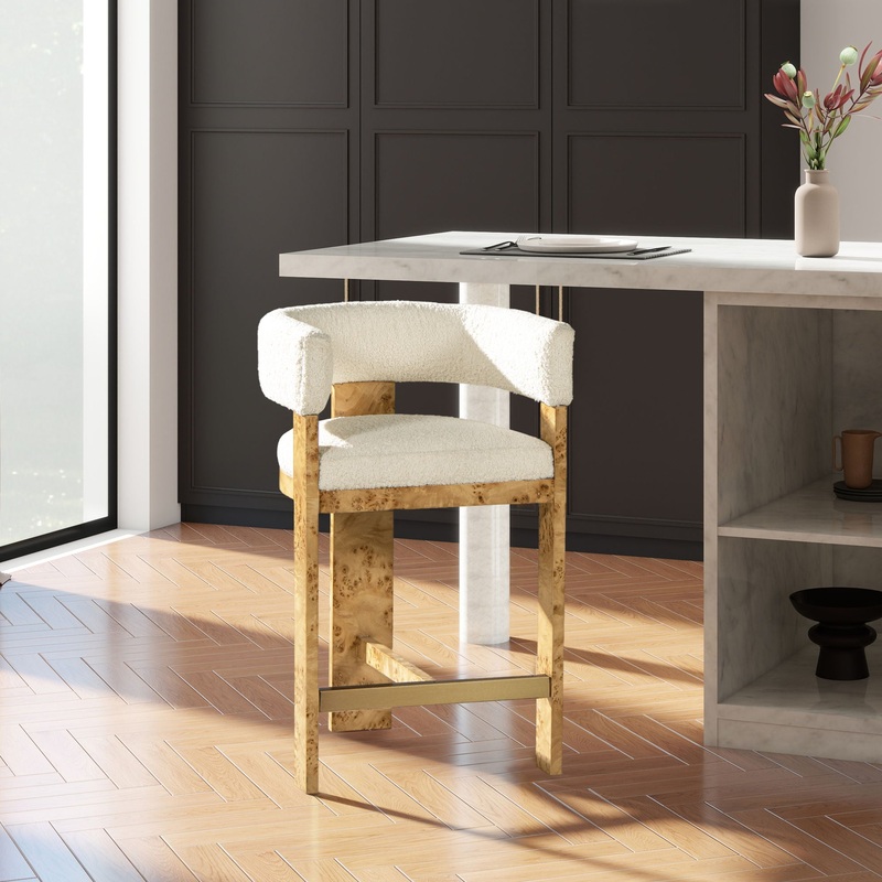 Vavona – Burl Upholstered Barrel Back Counter Height Bar Stool – Polar Off White