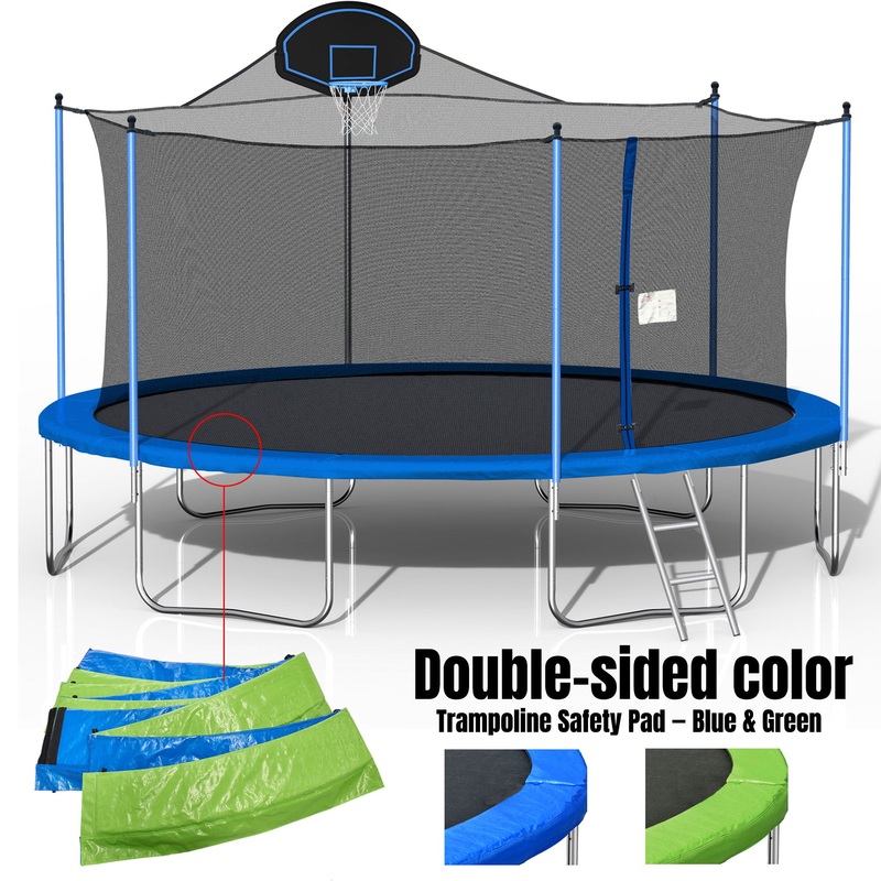 16Ft Trampoline For Adults & Kids With Basketball Hoop, Double-Sided Cover, Outdoor Trampolines With Ladder And Safety Enclosure Net For Kids And Adults – Blue