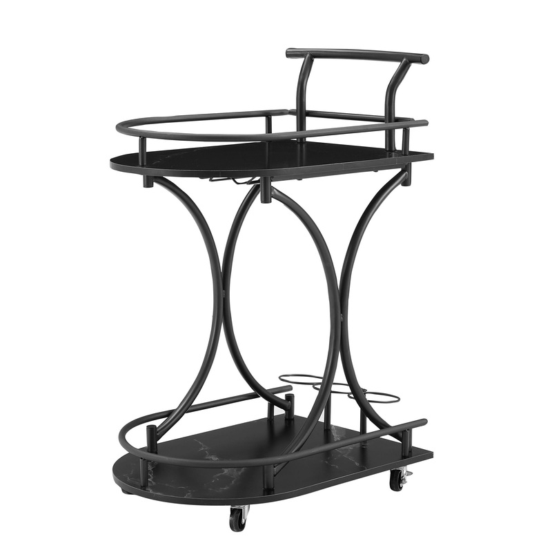 2 Tier Bar Cart, Slide Bar Serving Cart, Retro Style Wine Cart For Kitchen, Beverage Cart With Wine Rack And Glass Holder, Rolling Drink Trolley For Living Room, Dining Room – Black