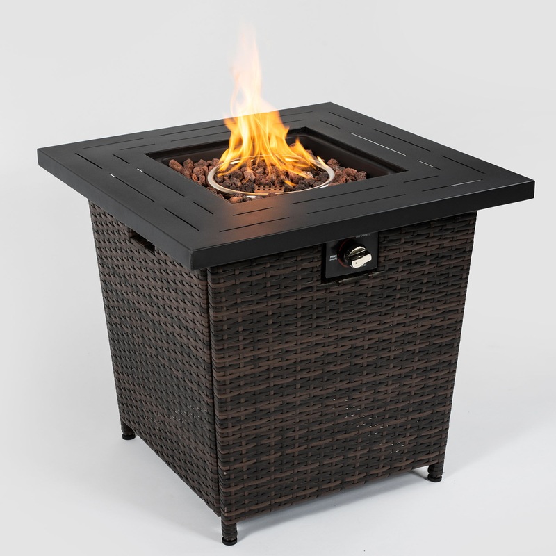 28″ Wicker Square Fire Pit Table – Black Brown
