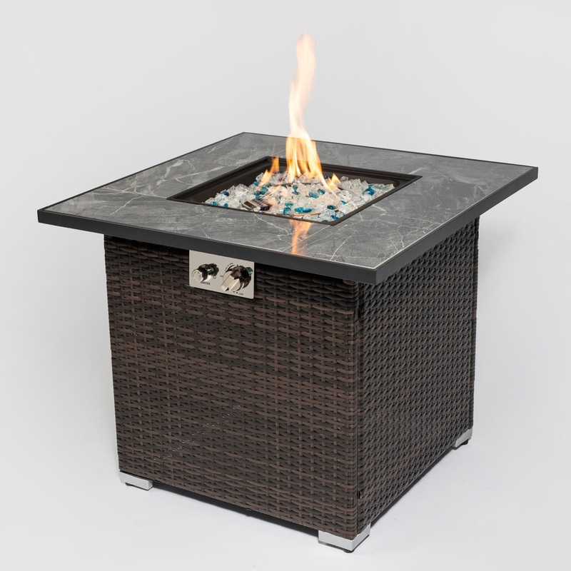 30″ Outdoor Fire Table Propane Gas Fire Pit Table With Lid Gas Fire Pit Table With Glass Rocks And Rain Cover – Espresso
