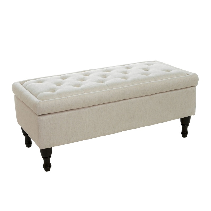 Button-Tufted Upholstered Ottoman With Hidden Storage – Linen