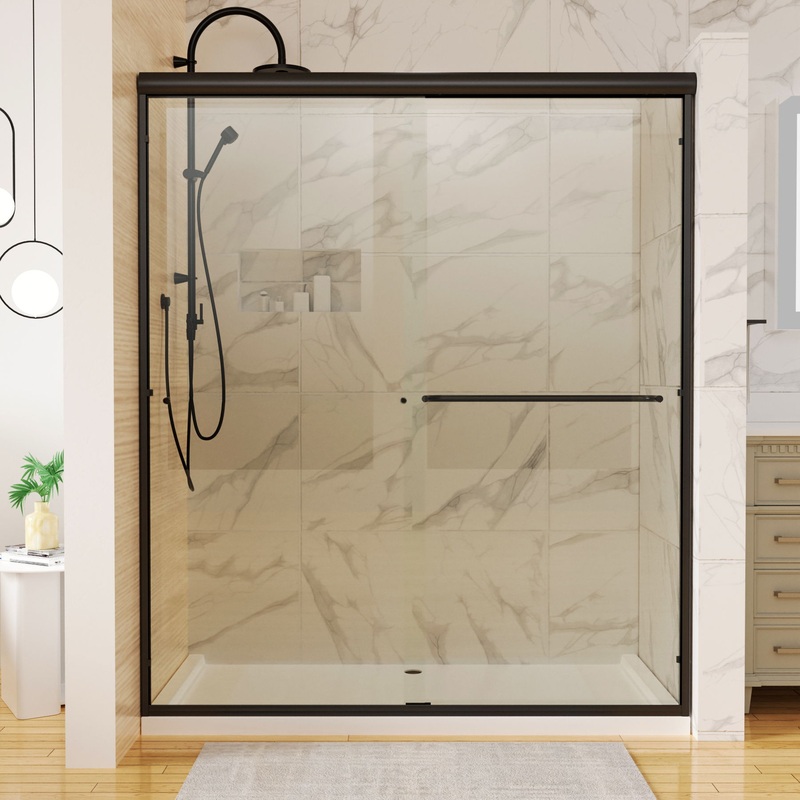 Traditional Sliding Shower Door With Clear Glass – Matte Black
