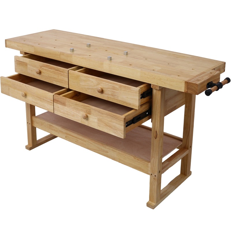 Workbench With 4 Drawers Wooden Workbench For Garage Workshop And Home – Natural
