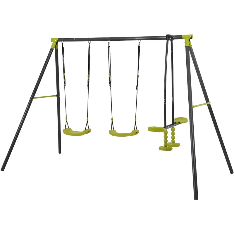 Xns008 Interesting Triple Children Metal Safe Swing Set 440Lbs For Outdoor Playground Three Seat Swing For Age 3+ – Green / Black